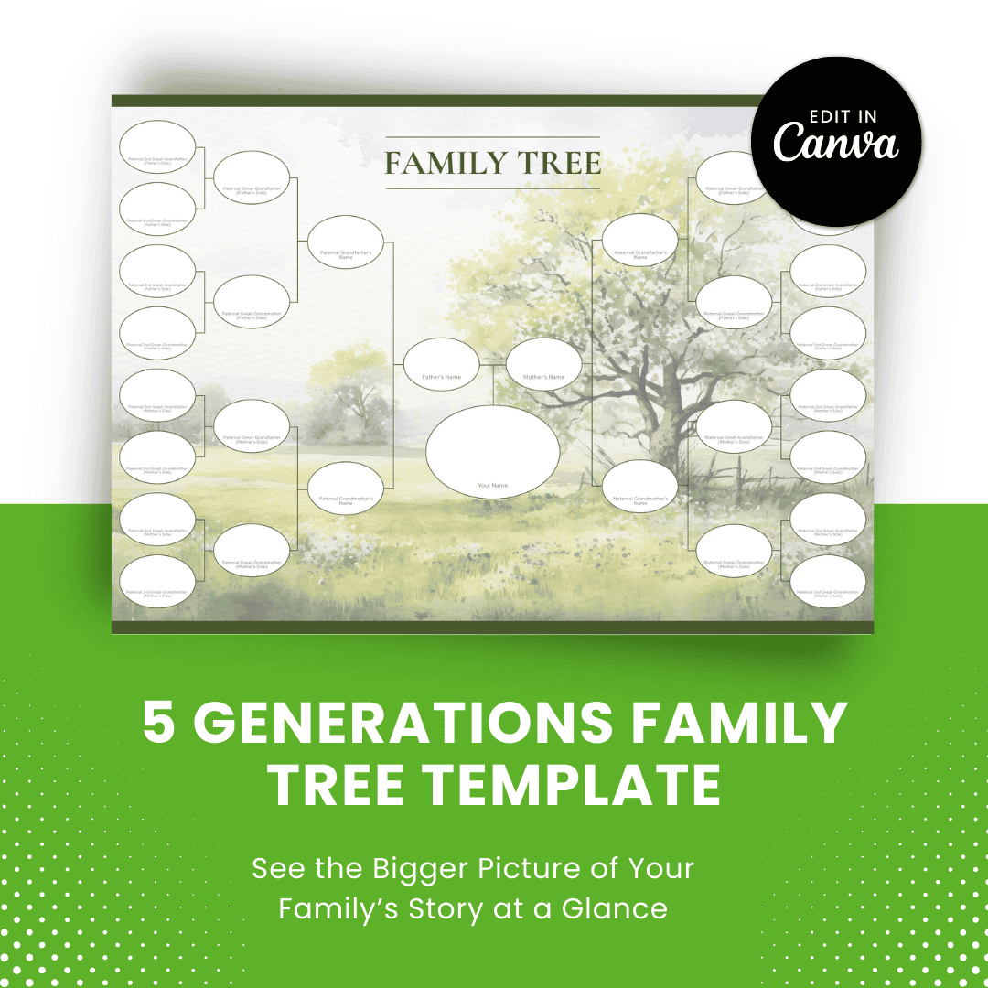5 Generations Family Tree Canva Template