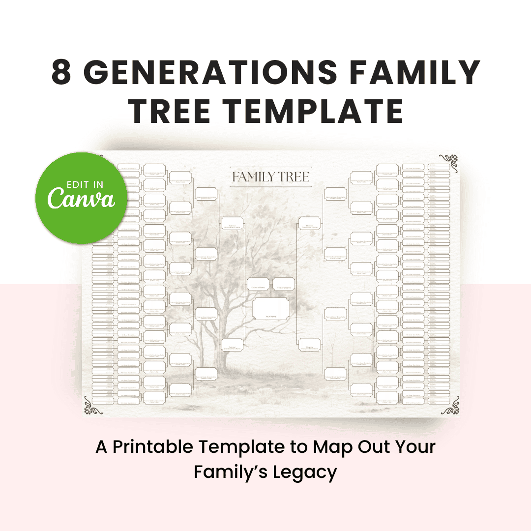 8 Generations Family Tree Canva Template