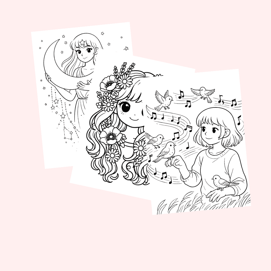Boho Girl Coloring Pages Template 2