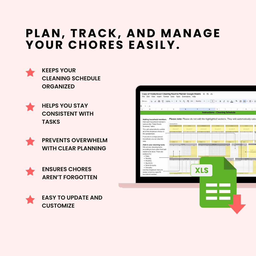 Cleaning Routine Planner Google Sheets Template