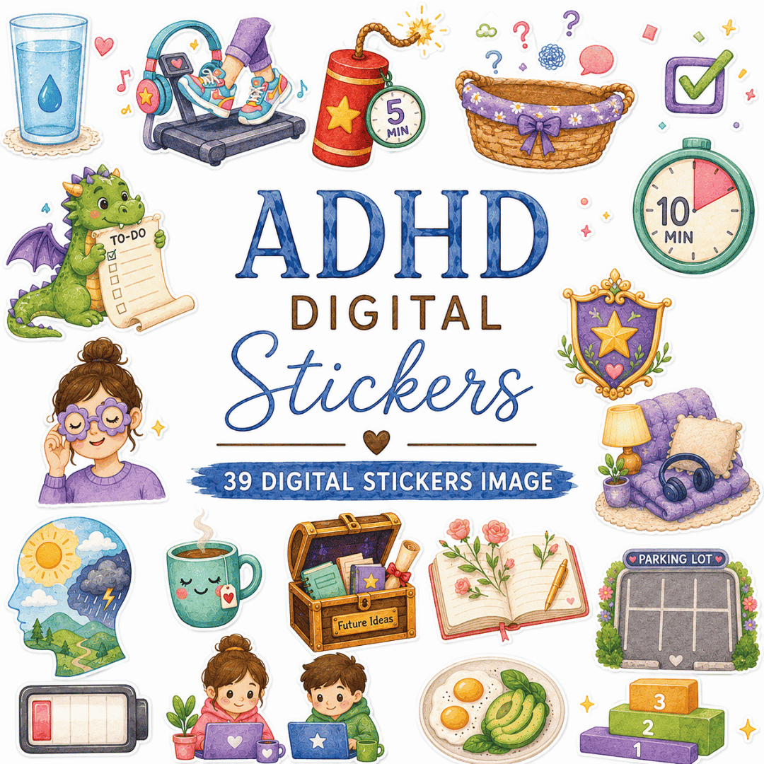 ADHD digital stickers for productivity planning