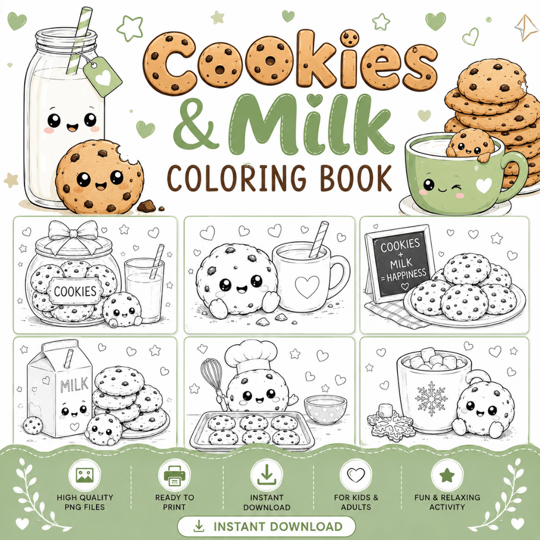 40 Cookies and Milk coloring pages for creative fun
