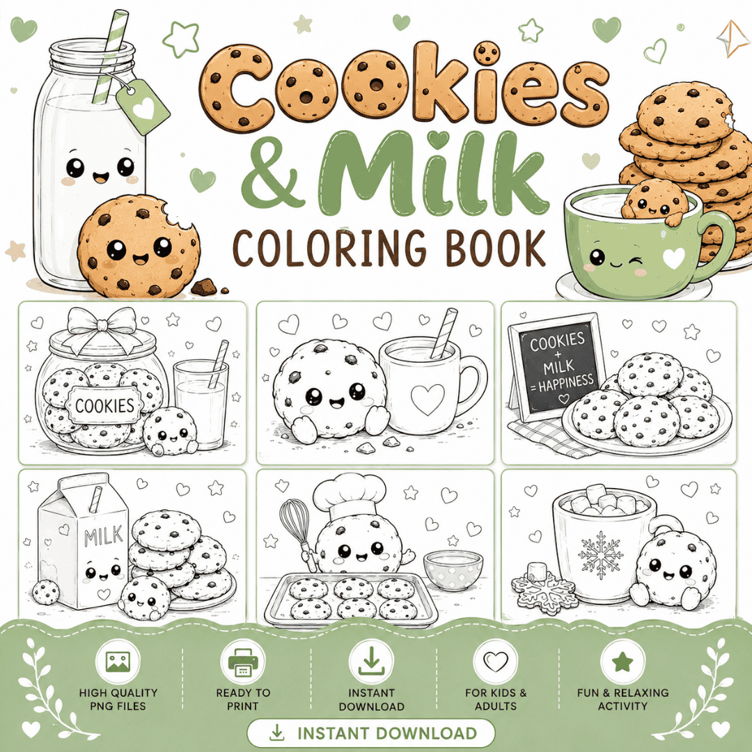 40 Cookies and Milk coloring pages for creative fun