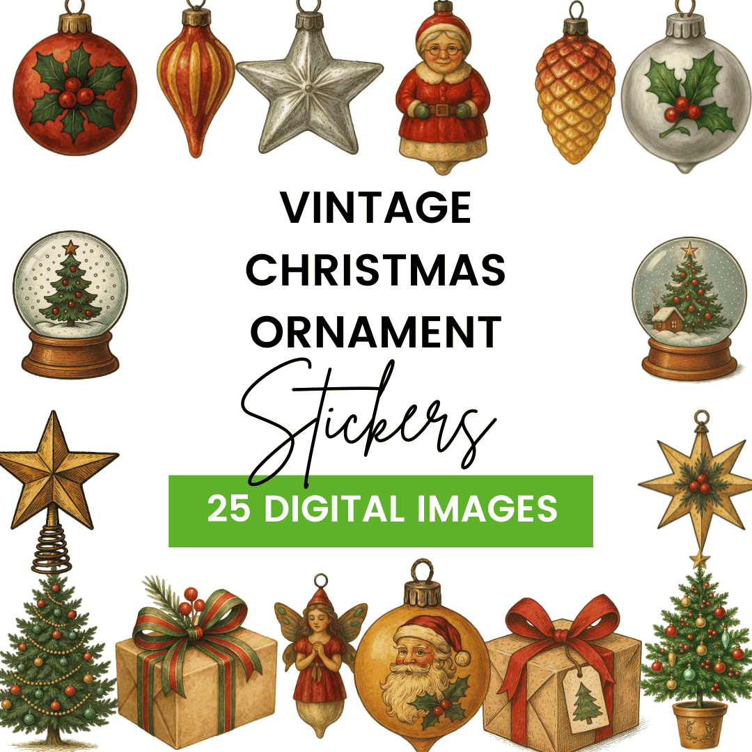 Vintage Christmas Ornament Stickers Mockup