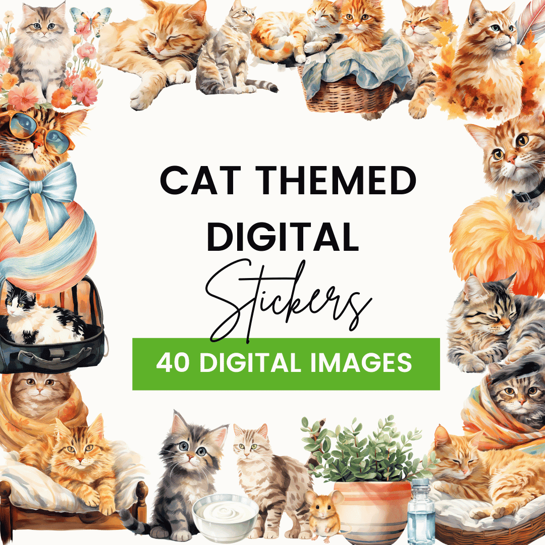 HobbyScool Cat Themed Digital Stickers Mock up