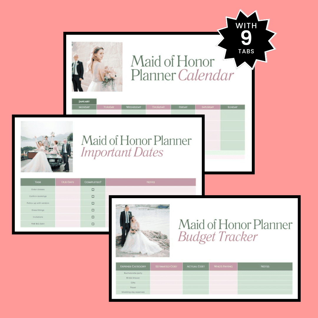 Maid Of Honor Planner Tabs