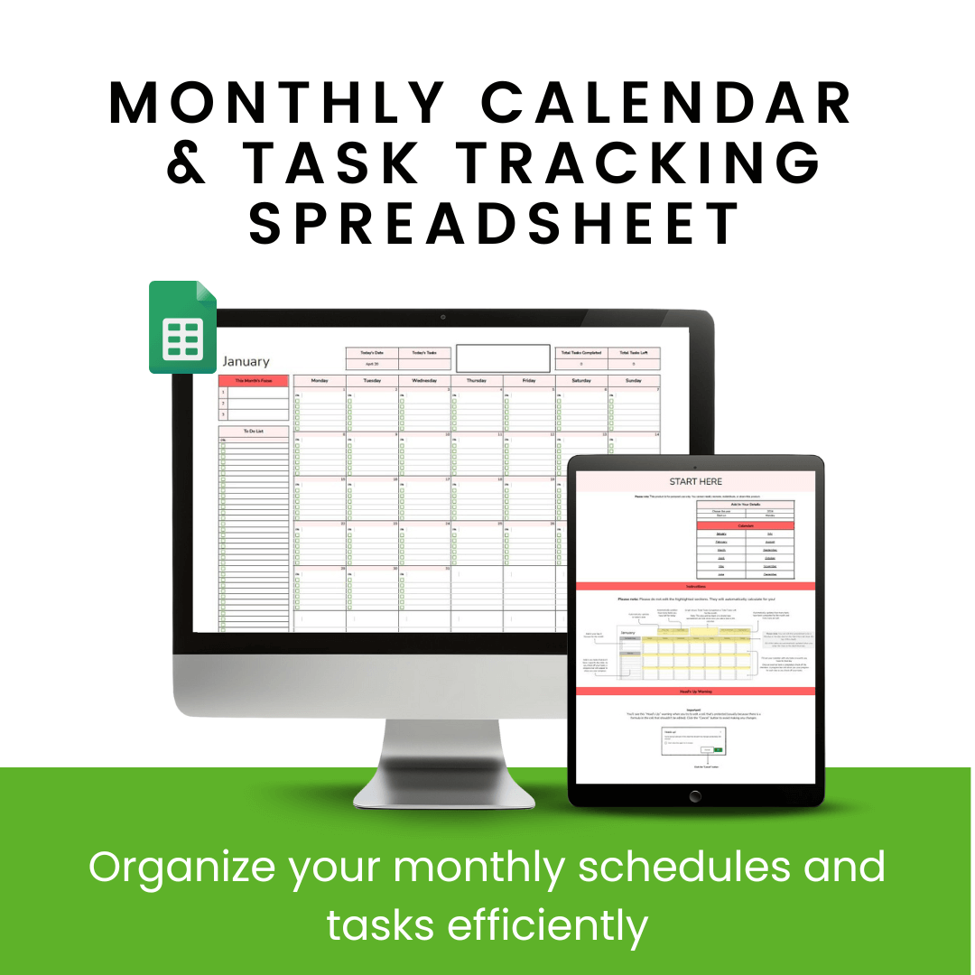 Monthly Calendar And Task Tracking Spreadsheet