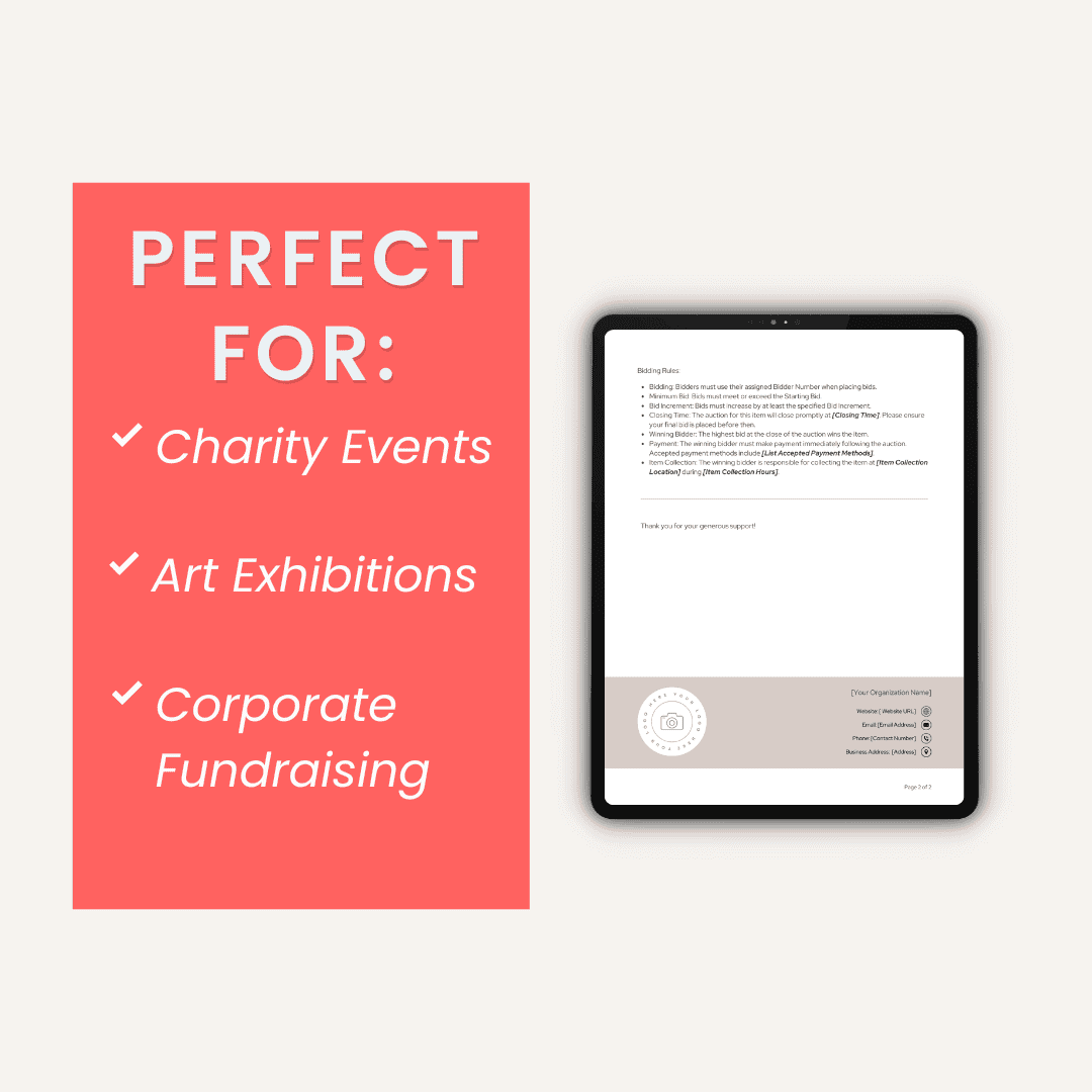 Silent Auction Bid Sheets Template Image