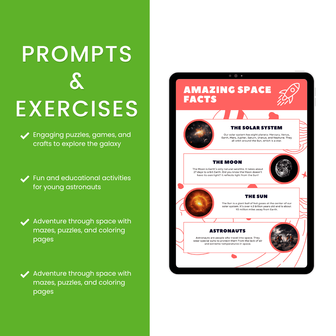 Space Themed Activity Pack for Kids Prompts And Exercises
