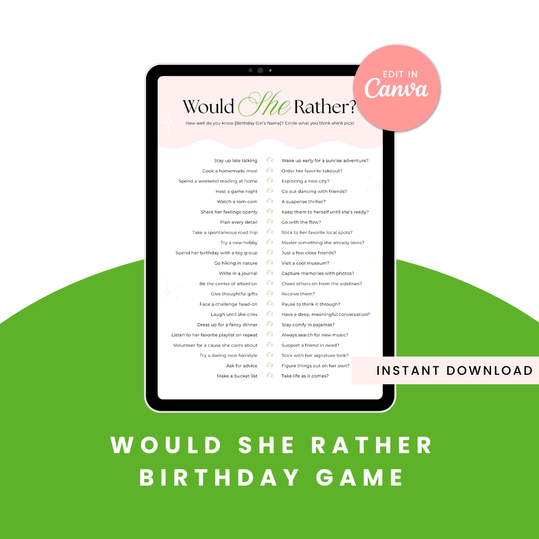 Would She Rather Birthday Game Mockup