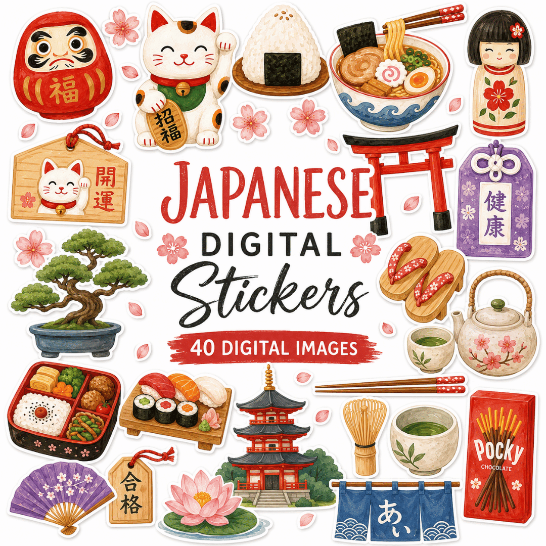 Japanese-themed PNG stickers with transparent backgrounds