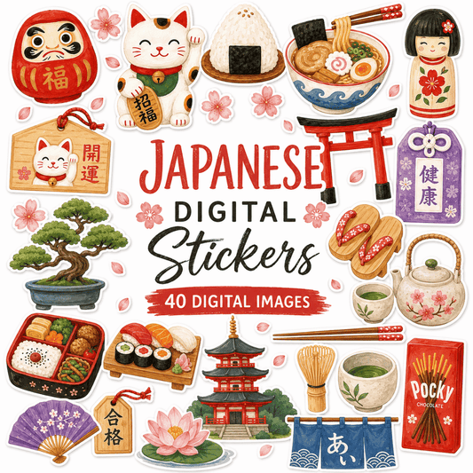 Japanese-themed PNG stickers with transparent backgrounds