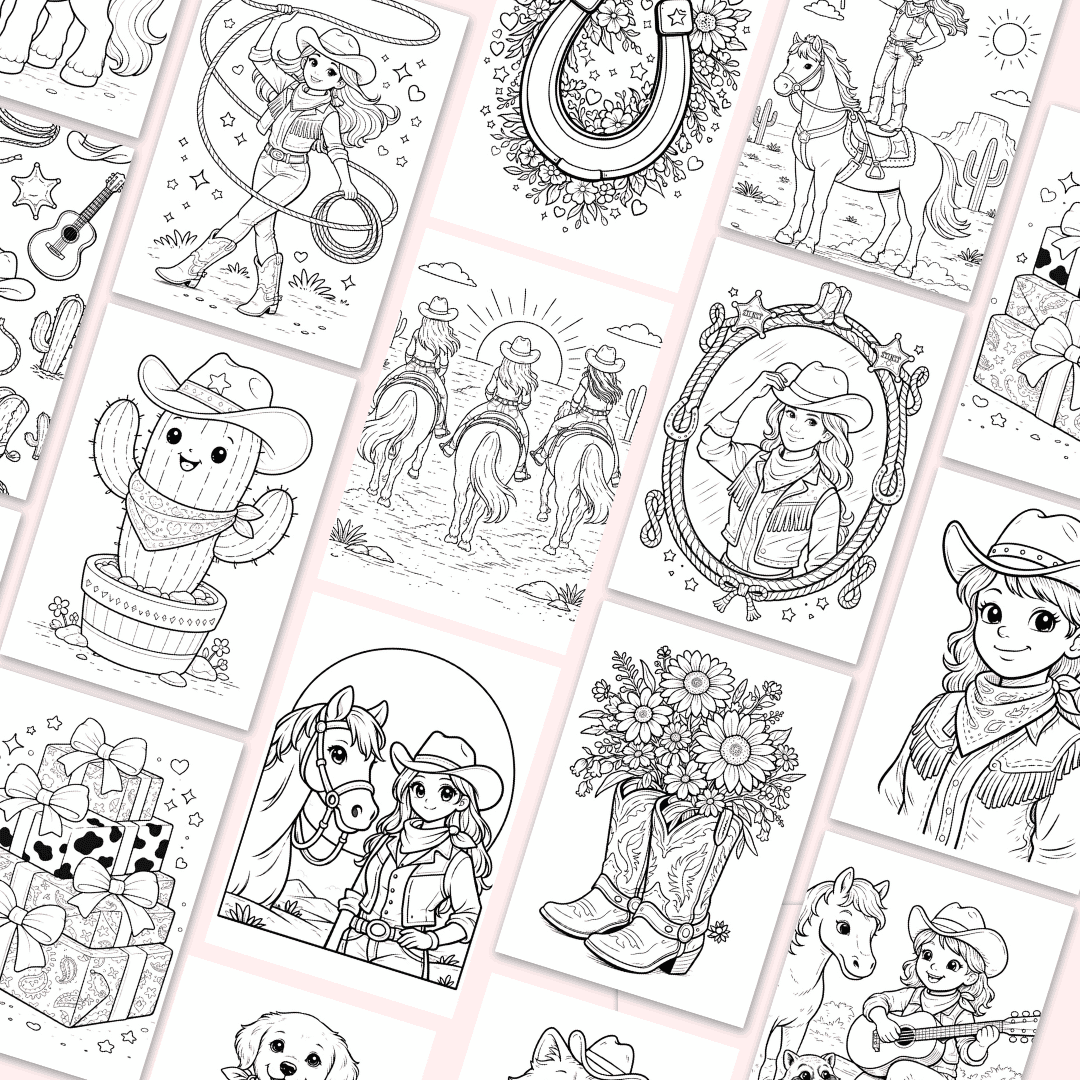 Cowgirl Birthday Coloring Pages Template 2