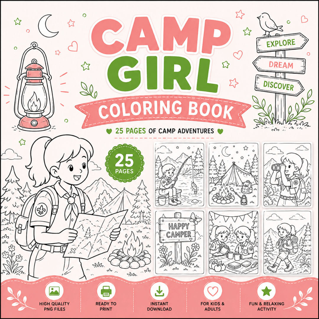 Camp Girl Coloring Book Template