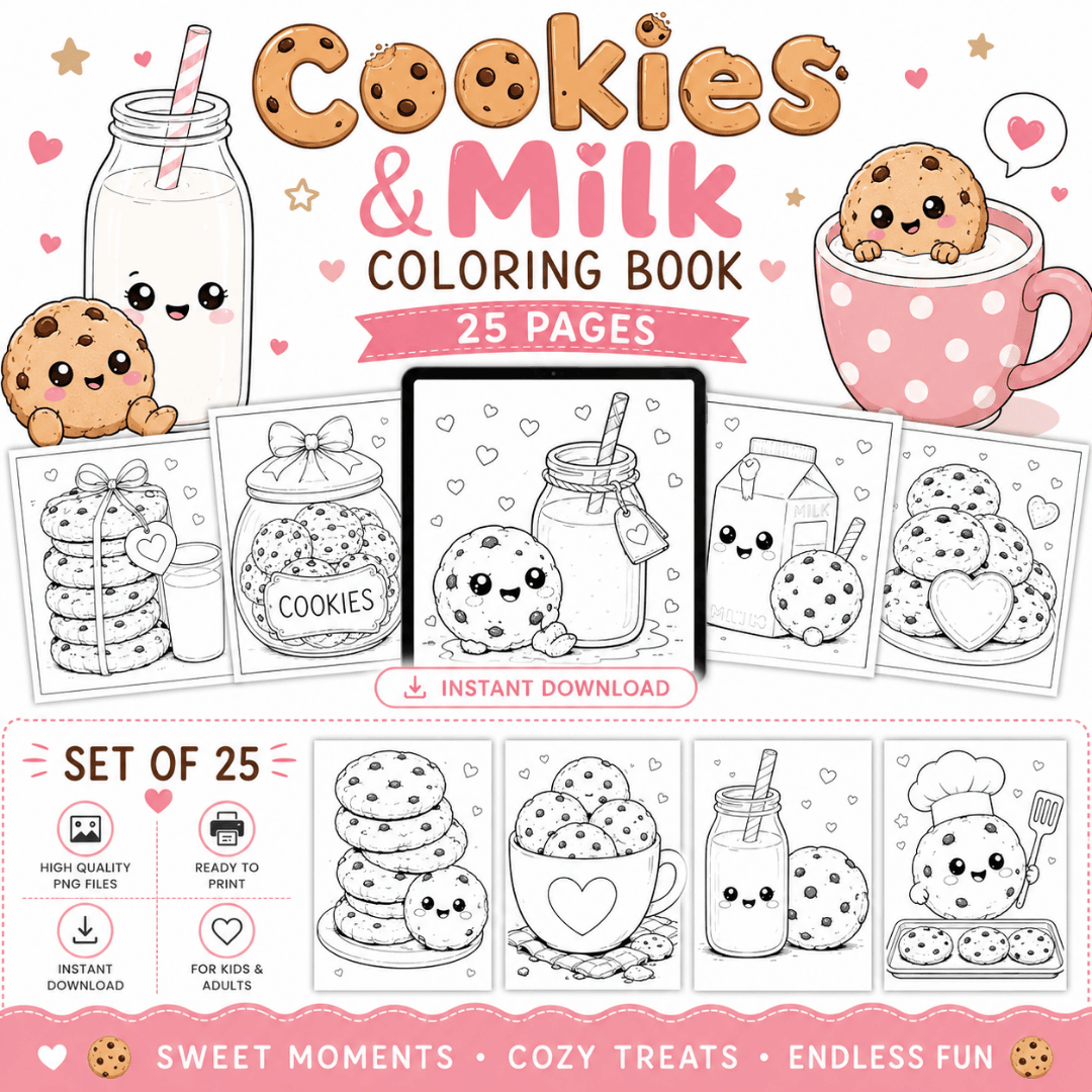 Cookies and Milk Coloring Book printable pages
