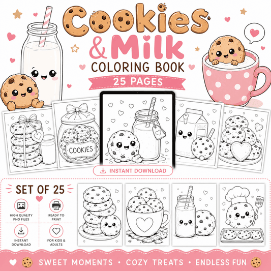 Cookies and Milk Coloring Book printable pages