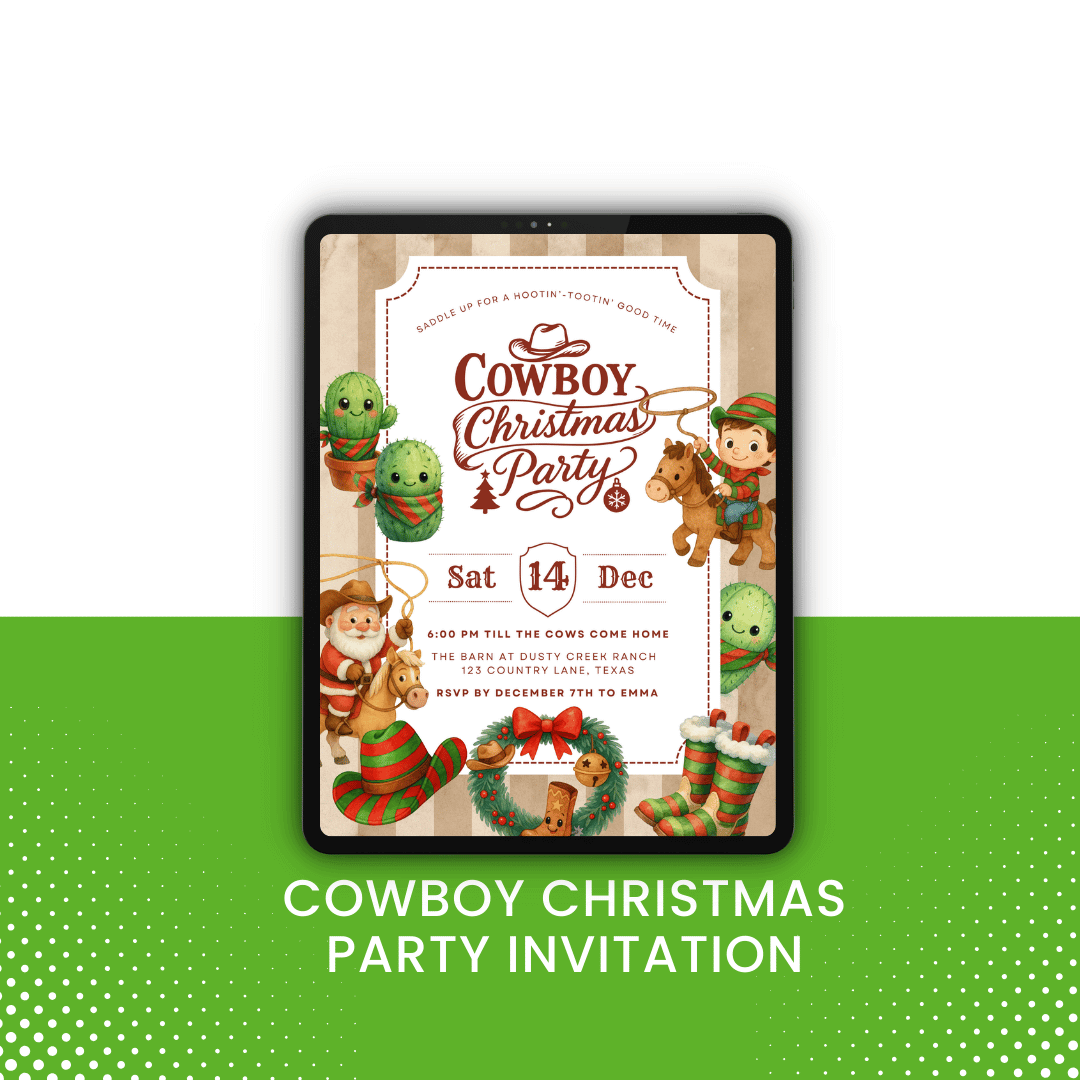 Cowboy Christmas Party Invitation Mock up