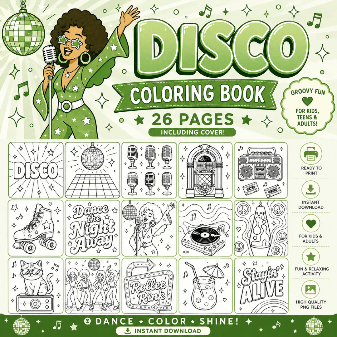 Disco Coloring Book Template 2