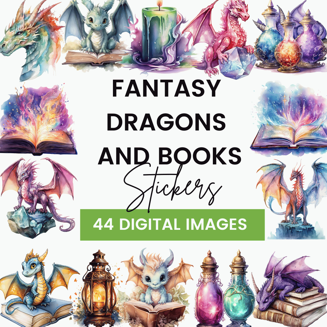 Fantasy Dragons and Books Digital Template
