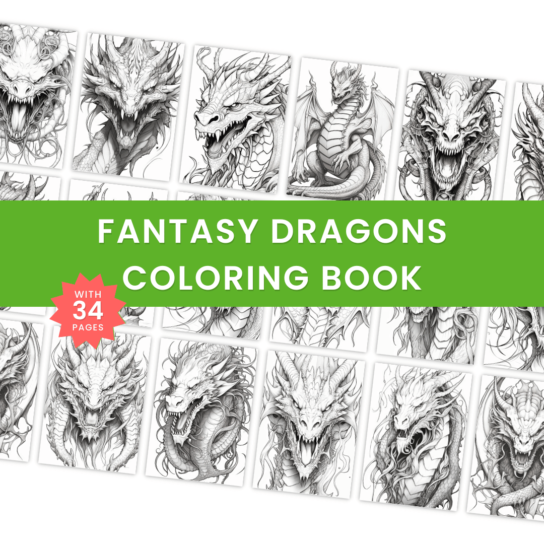 Fantasy Dragons Coloring Book Mock up