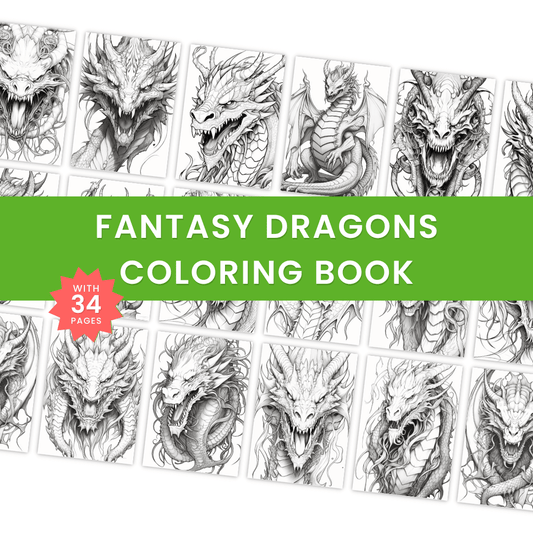 Fantasy Dragons Coloring Book Mock up