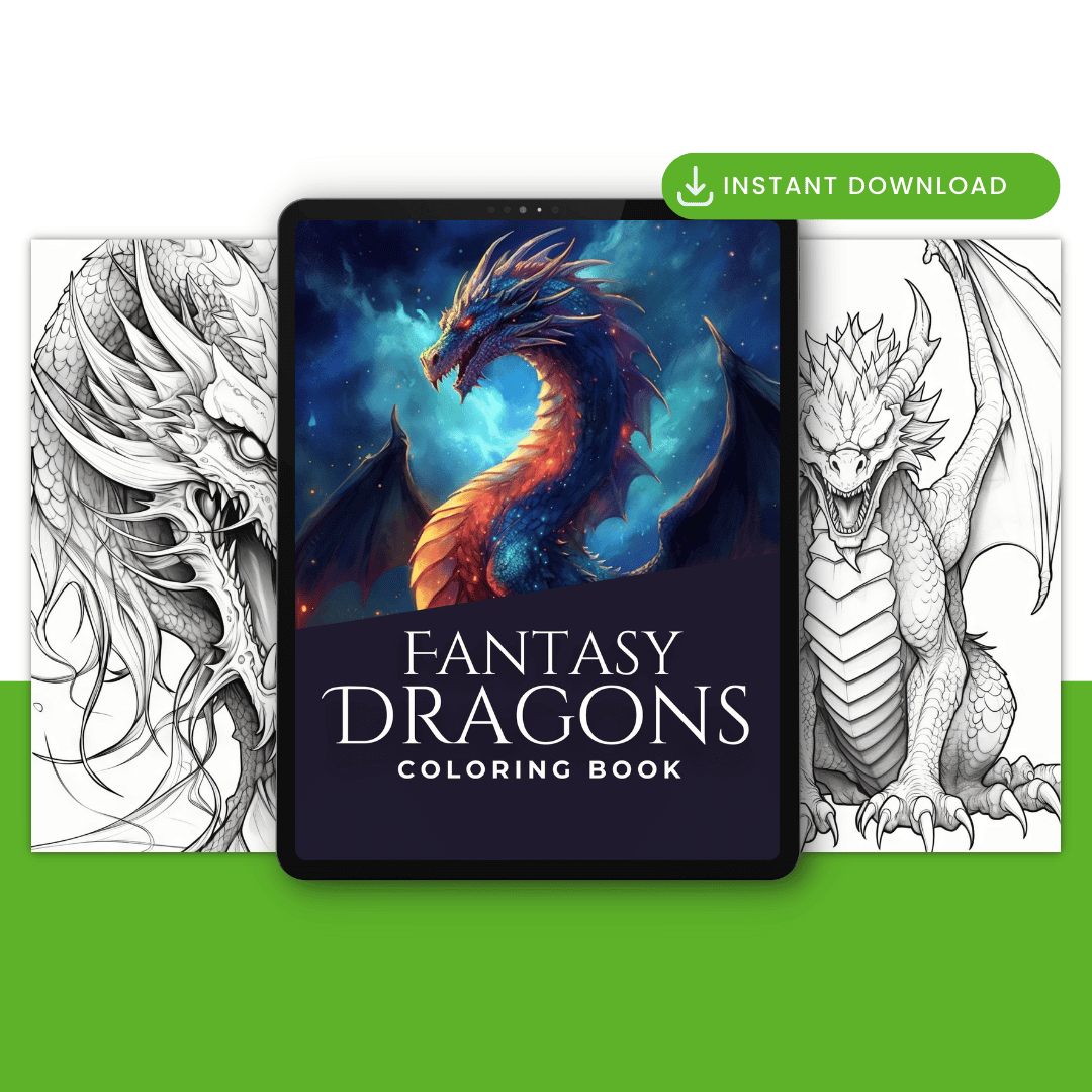 Fantasy Dragons Coloring Book Mock up 2