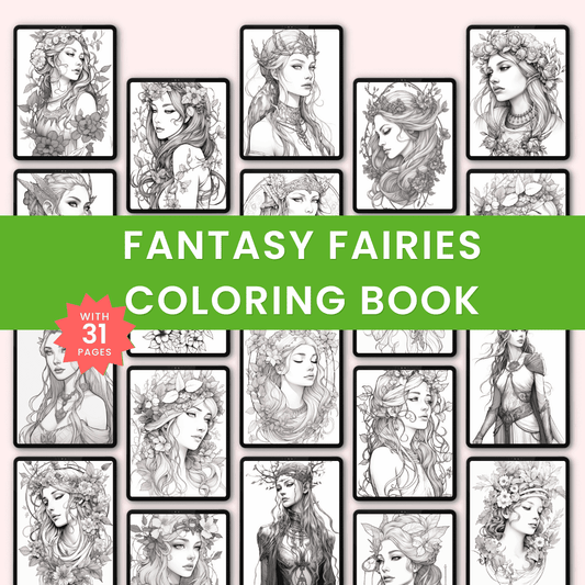 Fantasy Fairies Coloring Book Mockup
