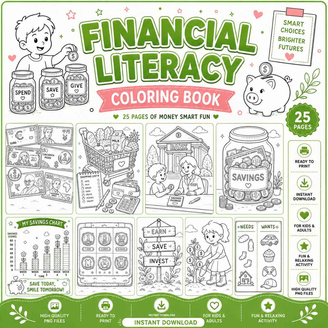 Financial Literacy Coloring Book Template