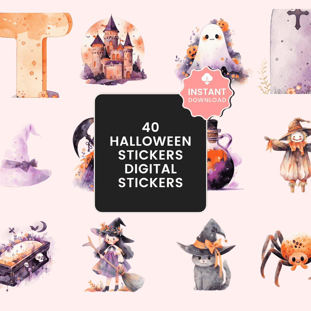 40 Halloween Digital Stickers png files