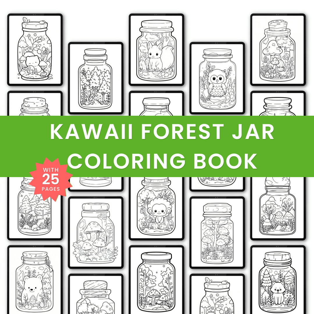 Kawaii Forest Jar Coloring Book Mock up 