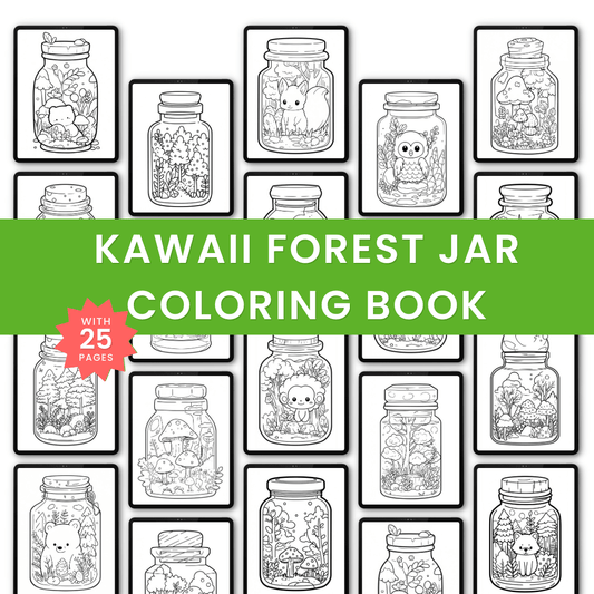 Kawaii Forest Jar Coloring Book Mock up 