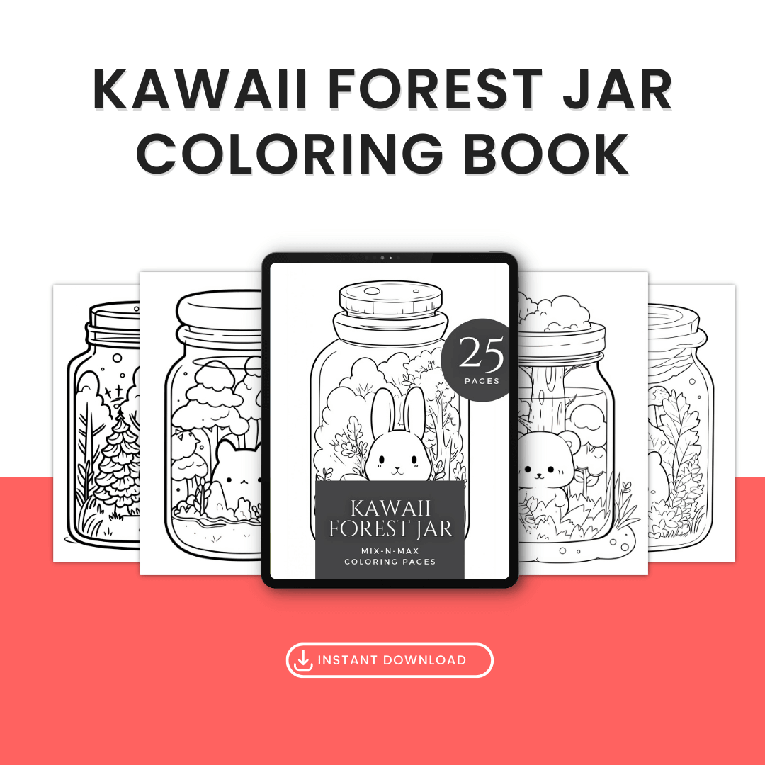 Kawaii Forest Jar Coloring Book Mock up 2