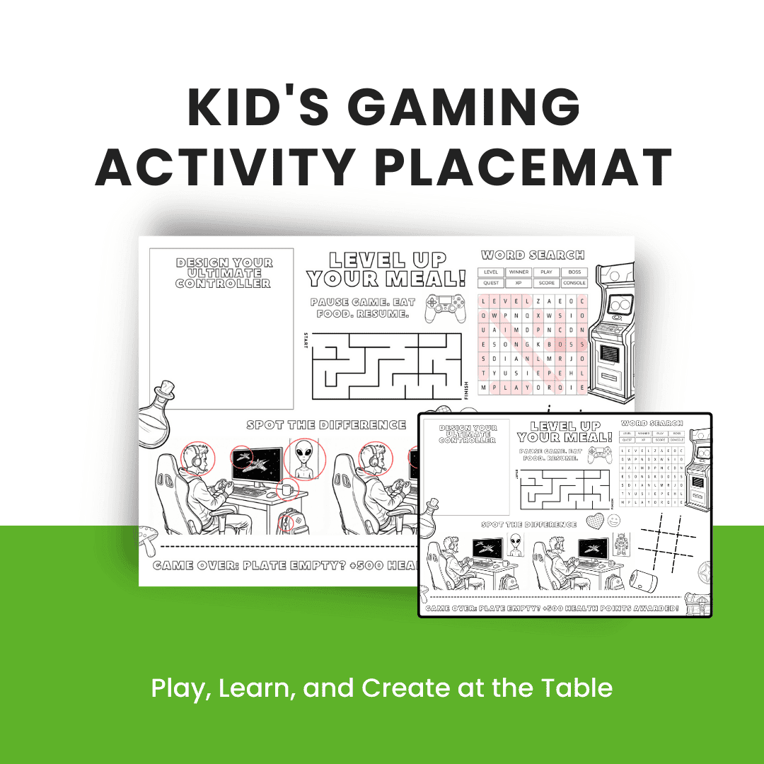 HobbyScool Kids Gaming Activity Placemat Mock up
