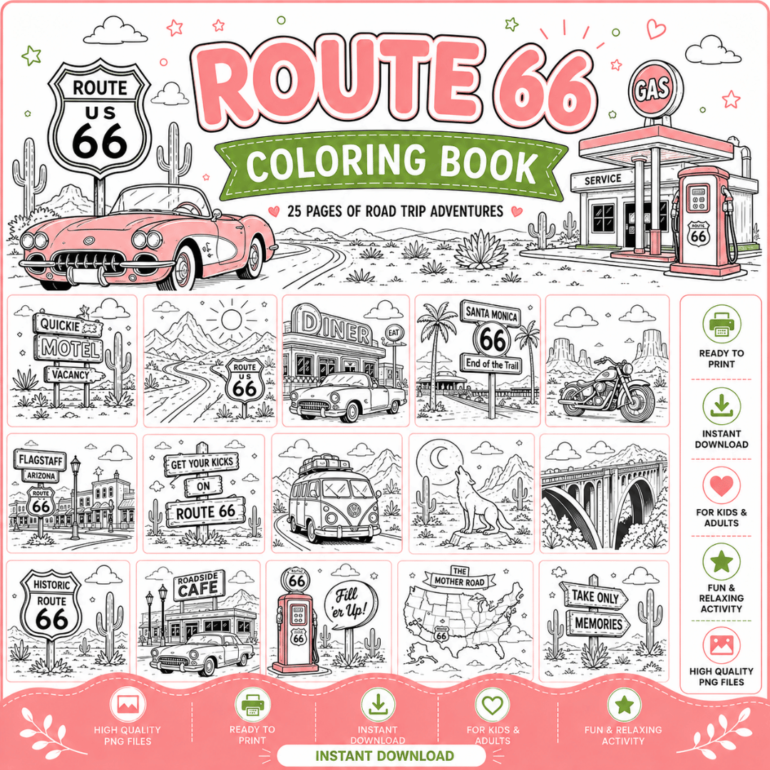Route 66 Coloring Book Template