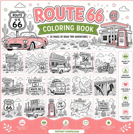 Route 66 Coloring Book Template