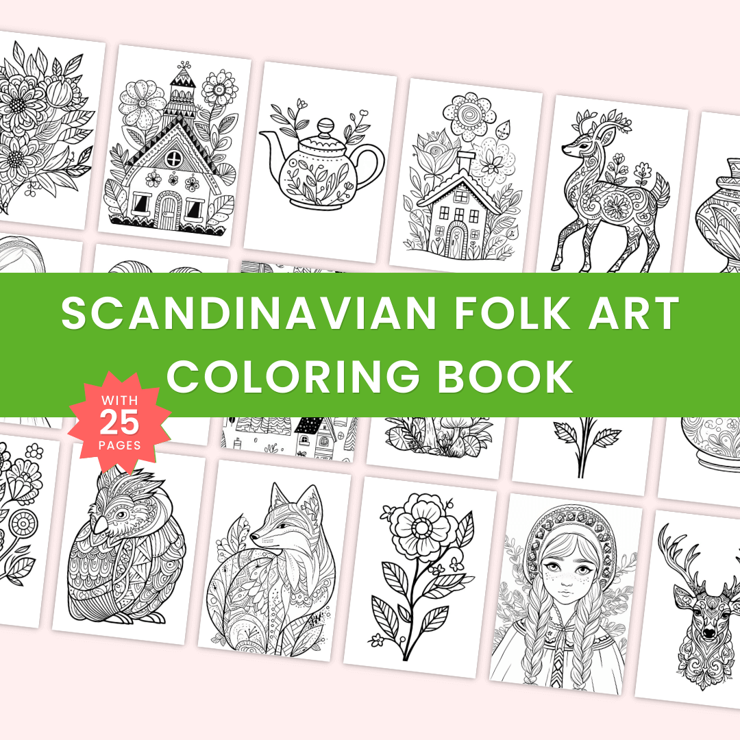 Scandinavian Folk Art Coloring Book Mock up