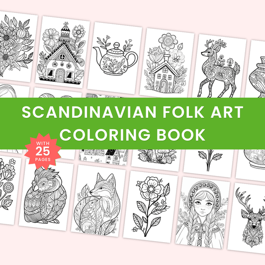 Scandinavian Folk Art Coloring Book Mock up