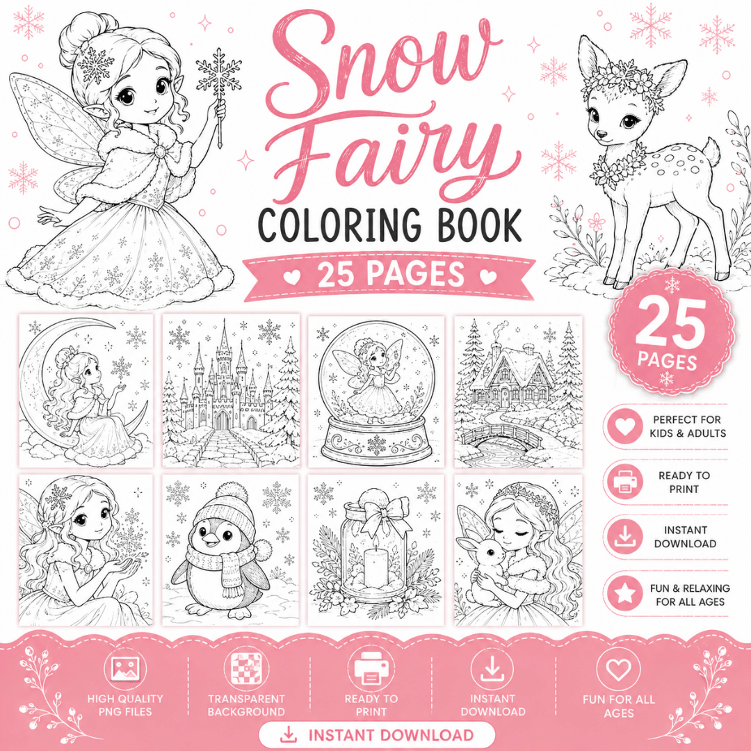 Snow Fairy Coloring Book printable pages