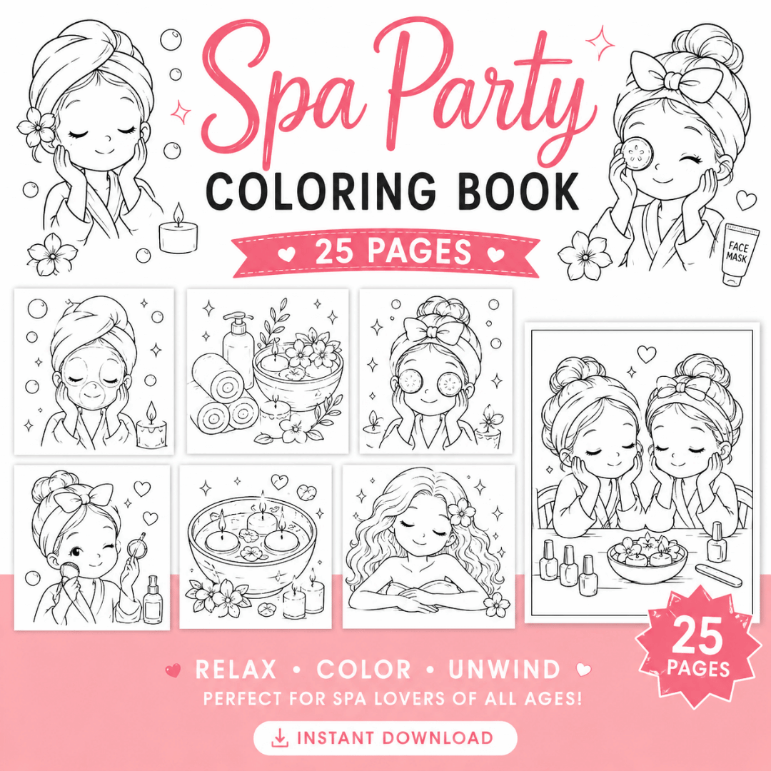 Spa Party Coloring Book printable pages