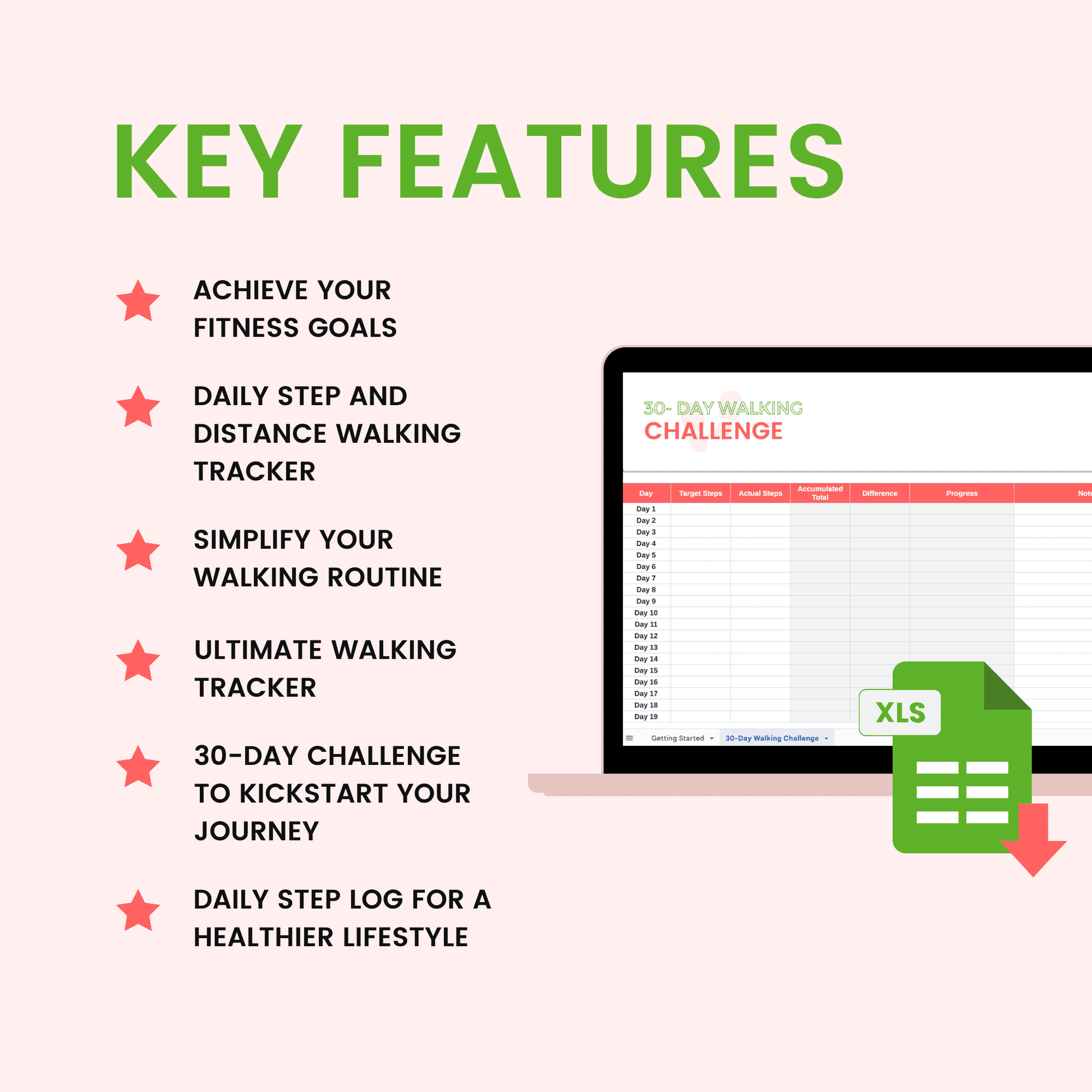 30-Day Walking Challenge & Walking Tracker Google Sheet