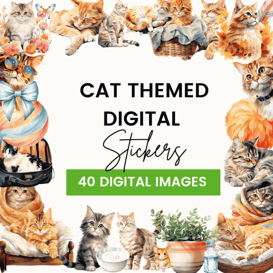 HobbyScool Cat Themed Digital Stickers Mock up
