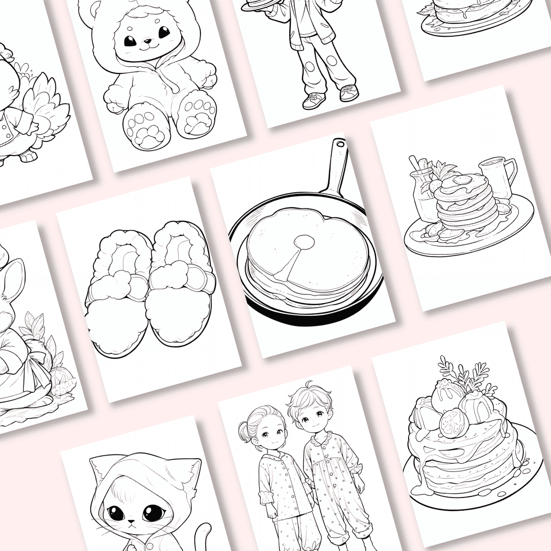 HobbyScool Pancakes And Pajamas Coloring Pages Mock up