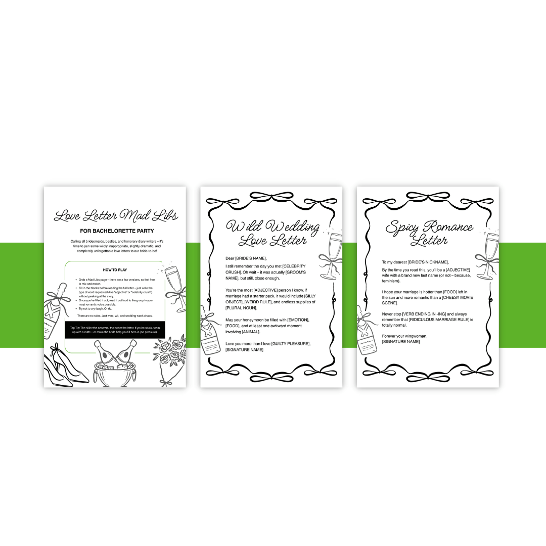 Three love letter templates with decorative elements on a white background